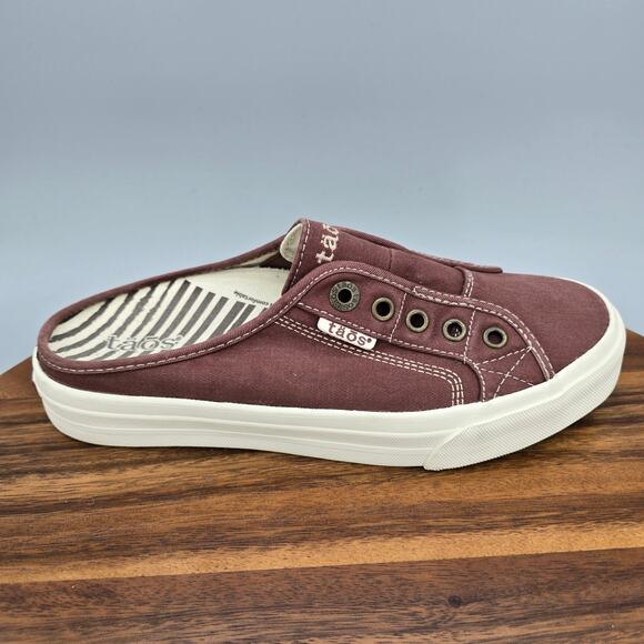 Taos Footwear Shoes - Taos Ez Soul Shoes Women's 7.5 Burgundy Canvas Casual Comfort Slip On Mules